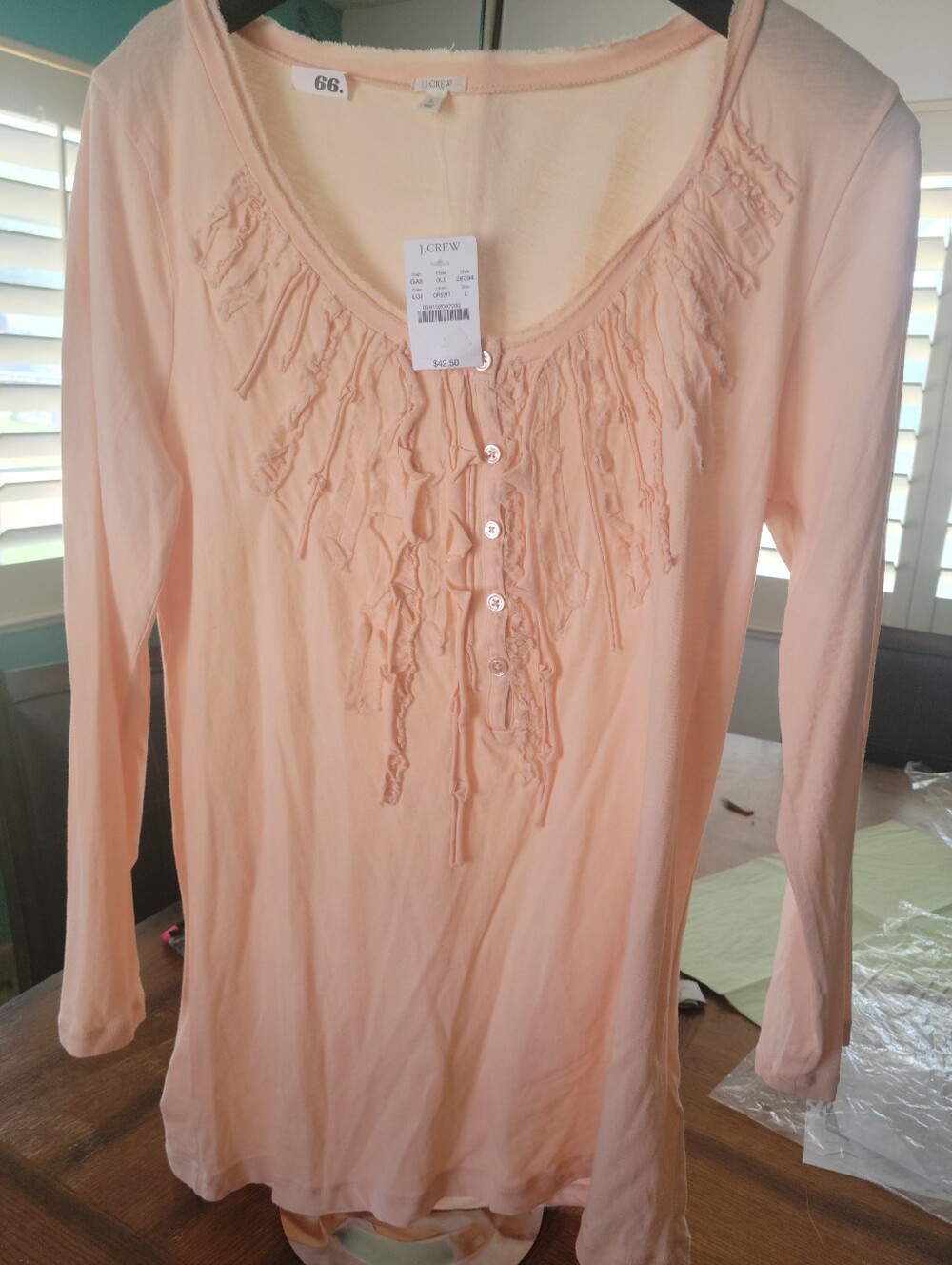J. Crew Peach Ruffle-Detail Long Sleeve Henley